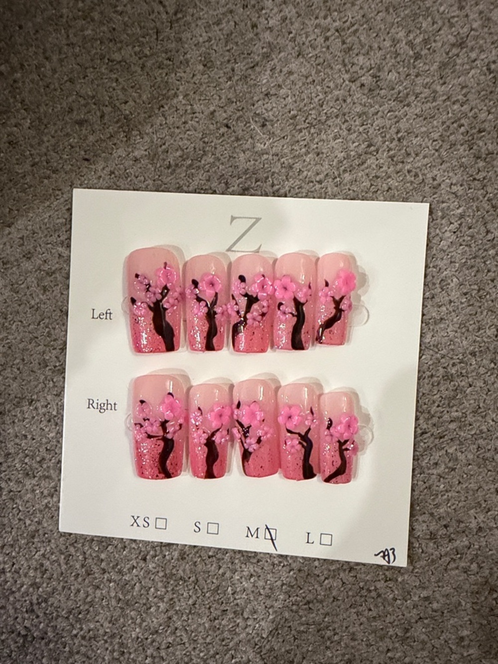 Pink Cherry Blossom handmade acrylic Press-On Nails